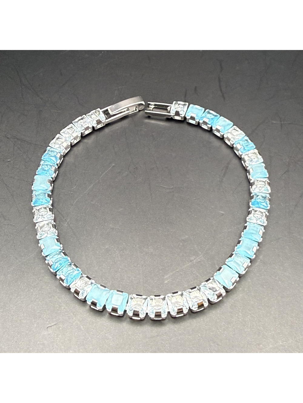 candy+clover aqua &clear silver tone tennis bracelet